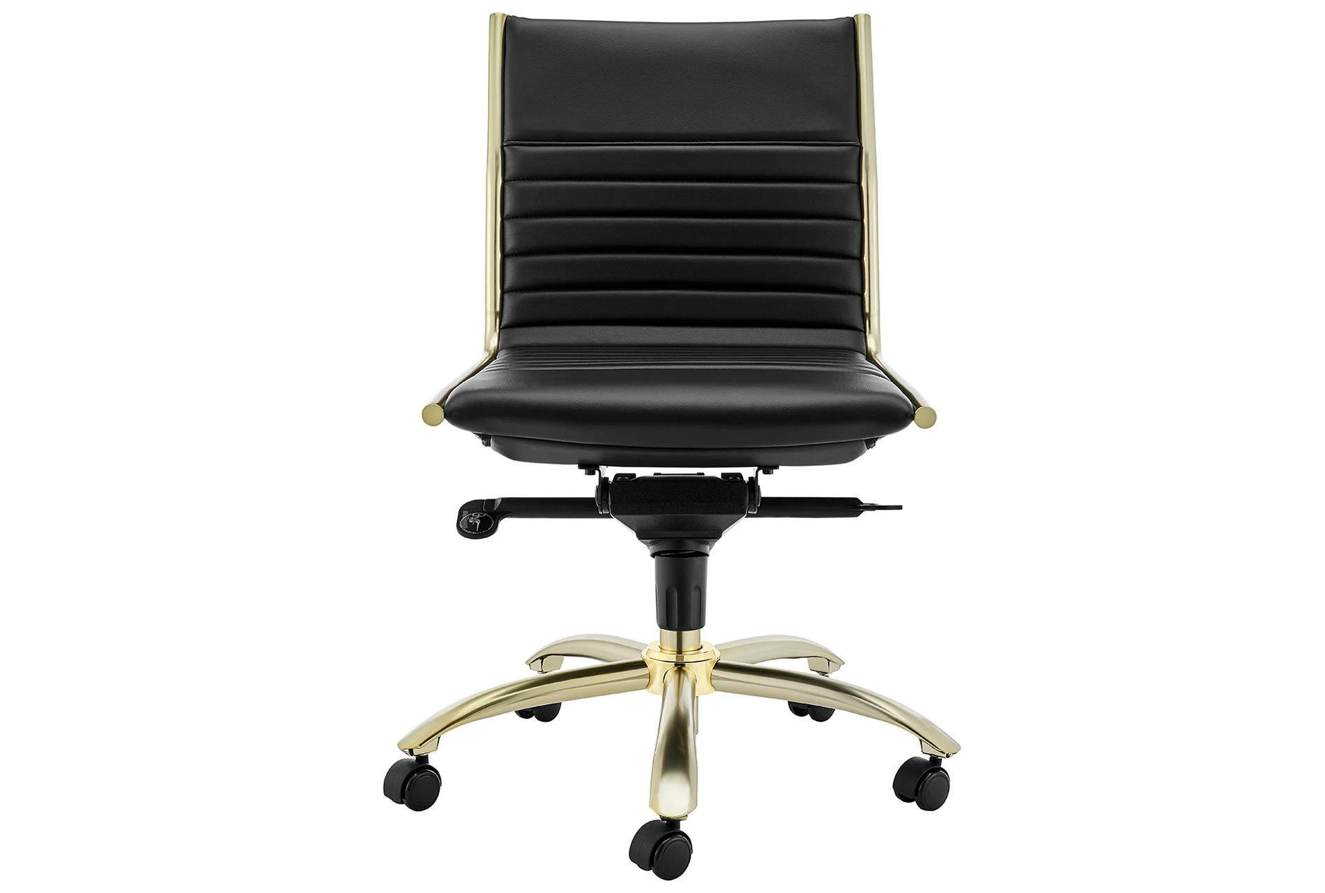 Copenhagen Black Faux Leather And Gold Back Armless Desk Chair | Living Spaces