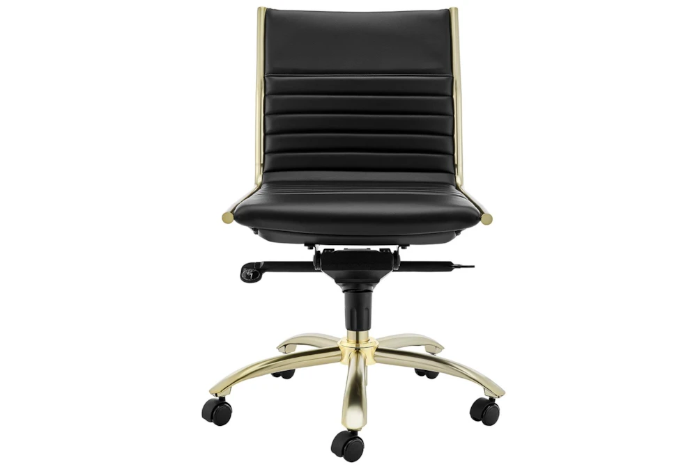 Copenhagen Black Faux Leather And Gold Low Back Armless Rolling Office Desk Chair