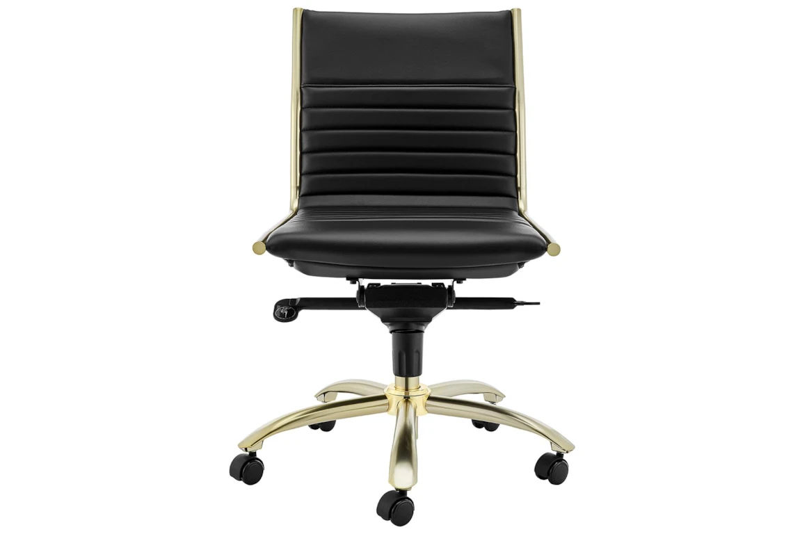 Gold Low Back Armless Desk Chair, No Arms Leather Office Chair