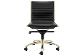 Copenhagen Black Faux Leather And Gold Low Back Armless Desk Chair