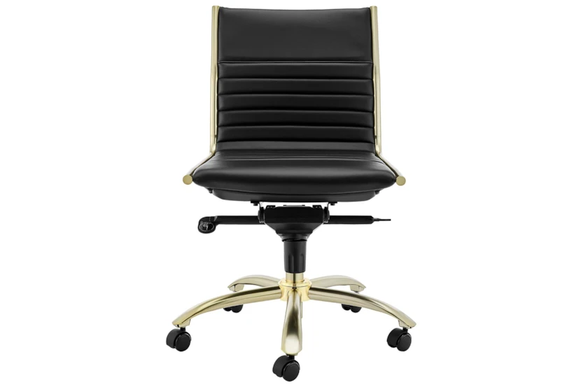 Copenhagen Black Faux Leather And Gold Low Back Armless Rolling Office Desk Chair - 360