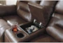 Stoneland Chocolate 82" Reclining Loveseat With Console - Detail