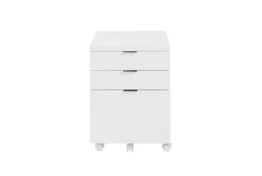 White Lacquer 3 Drawer File Cabinet With Casters
