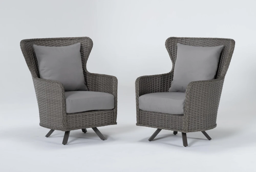 Swivel Wing Back Chair Conversation Set, Outdoor Wicker Wingback Chairs