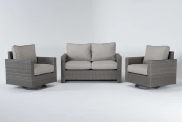Mojave Outdoor Loveseat With 2 Swivel Lounge Chairs