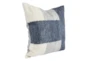 22X22 Blue Grey + White Woven Color Block Throw Pillow - Front
