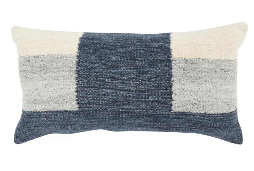 14X26 Blue Grey + White Woven Color Block Throw Pillow - 360