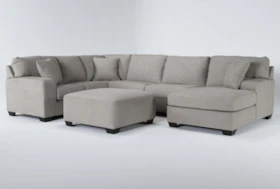 Bryton Jute 3 Piece Sectional With Right Arm Facing Chaise and Cocktail Ottoman