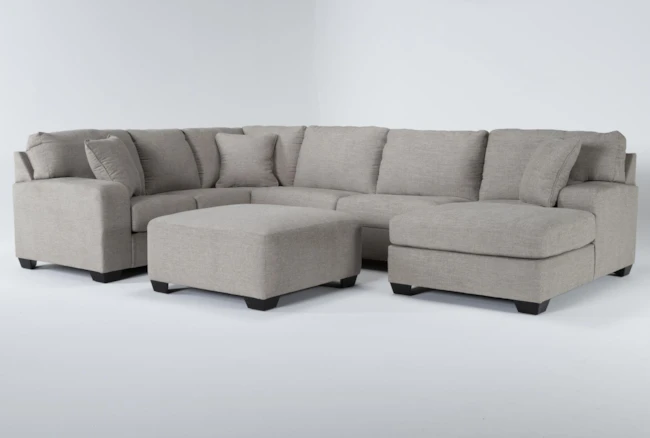 Bryton Jute 3 Piece Sectional With Right Arm Facing Chaise and Cocktail Ottoman - 360