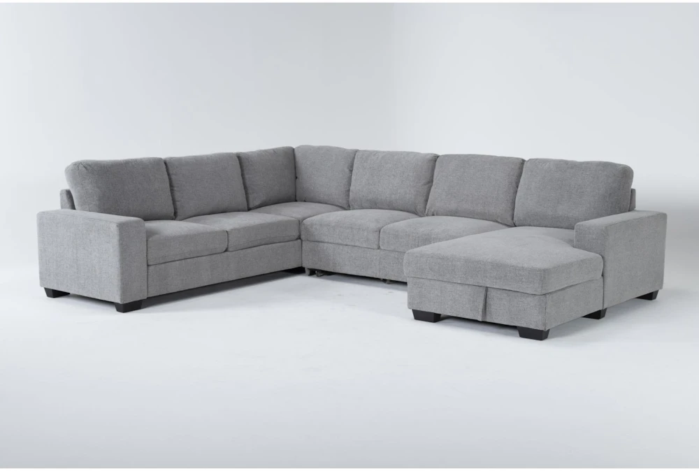 Finneas Grey 3 Piece 131" Convertible Sleeper Sectional With Right Arm Facing Storage Chaise