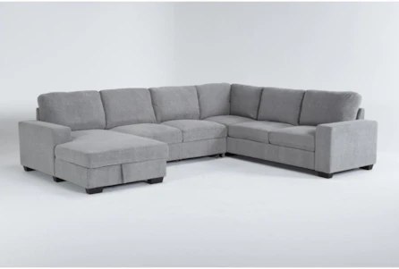 Finneas Grey 3 Piece 131" Convertible Sleeper Sectional With Left Arm Facing Storage Chaise