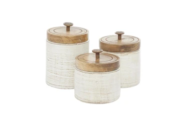 Set Of 3 Aged White Terracotta Canisters
