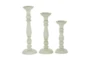 Set Of 3 Antique White Turned Candlesticks - Material
