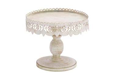 10 Inch Antique White Metal Cake Stand