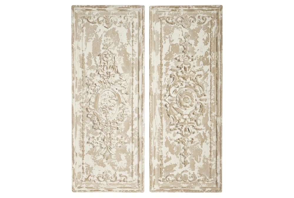 Set Of 2 41 Inch Antique White Resin Relief Plaques