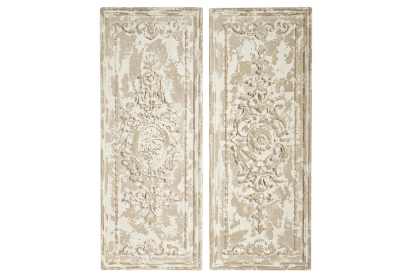 Set Of 2 41 Inch Antique White Resin Relief Plaques - 360