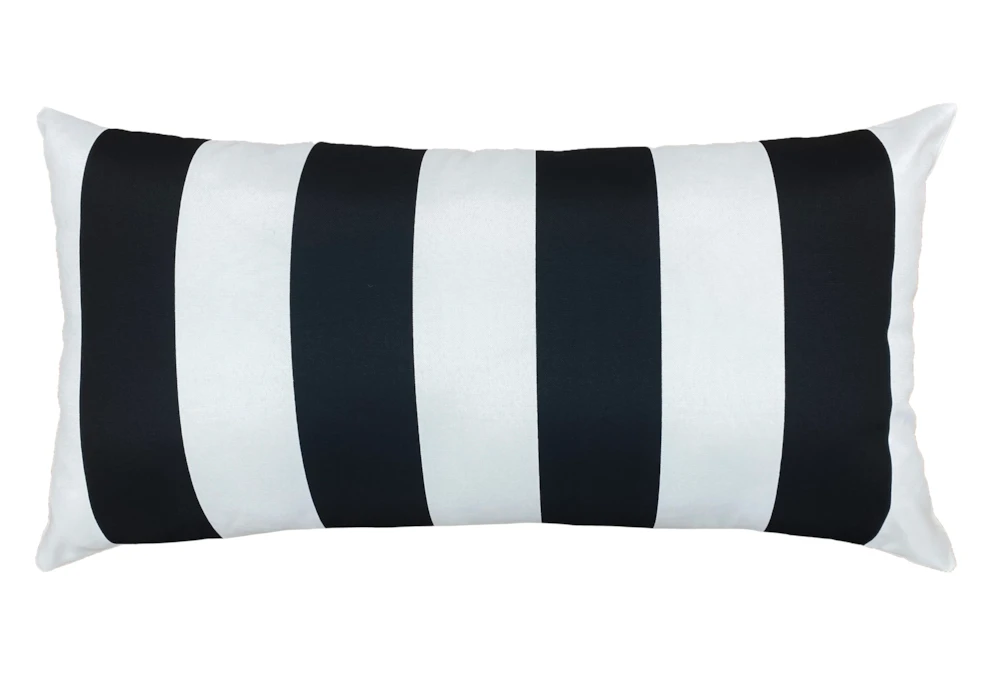 14X26 Black + White Cabana Stripes Outdoor Throw Pillow