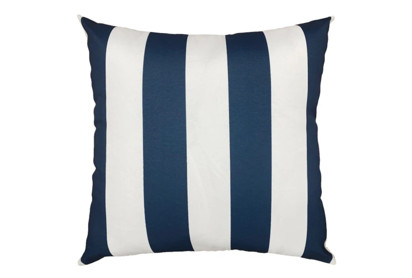22X22 Navy Blue + White Cabana Stripes Outdoor Throw Pillow - 360