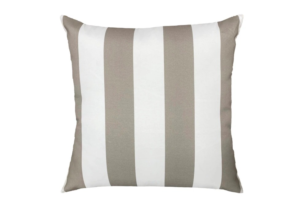 22X22 Taupe + White Cabana Stripes Outdoor Throw Pillow