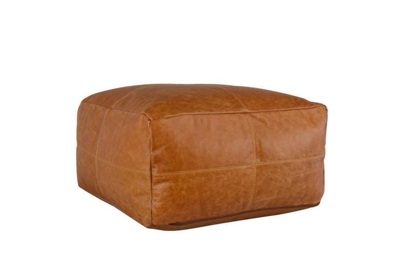 Pouf-Leather Chestnut 24X24X12 - 360