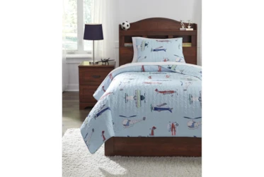 Twin Quilt-2 Piece Set Airplanes Multi