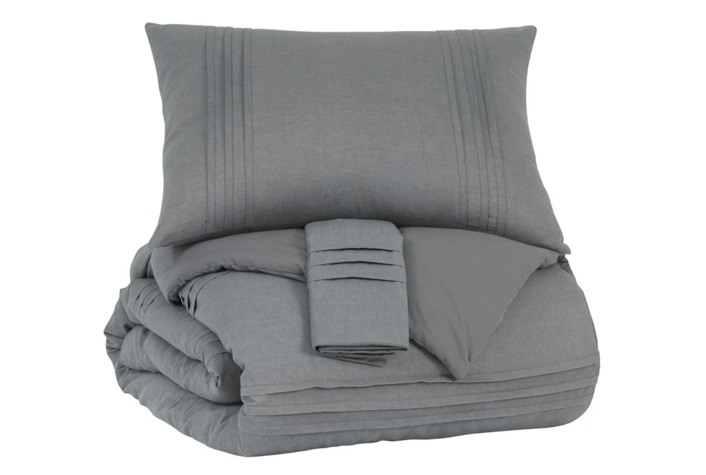 Queen Coverlet-3 Piece Set Small Pleated Charcoal