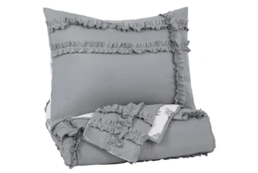 Full Comforter-3 Piece Set Reversible Grey Floral