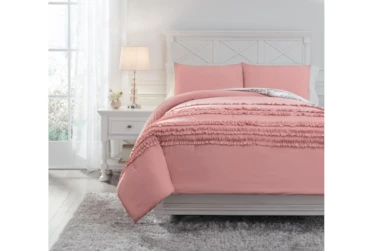 Full Comforter-3 Piece Set Ruffled Pink And Grey