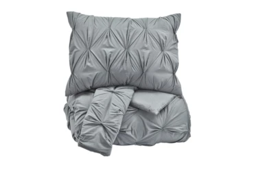 Queen Comforter-3 Piece Set Pin Pleated Grey