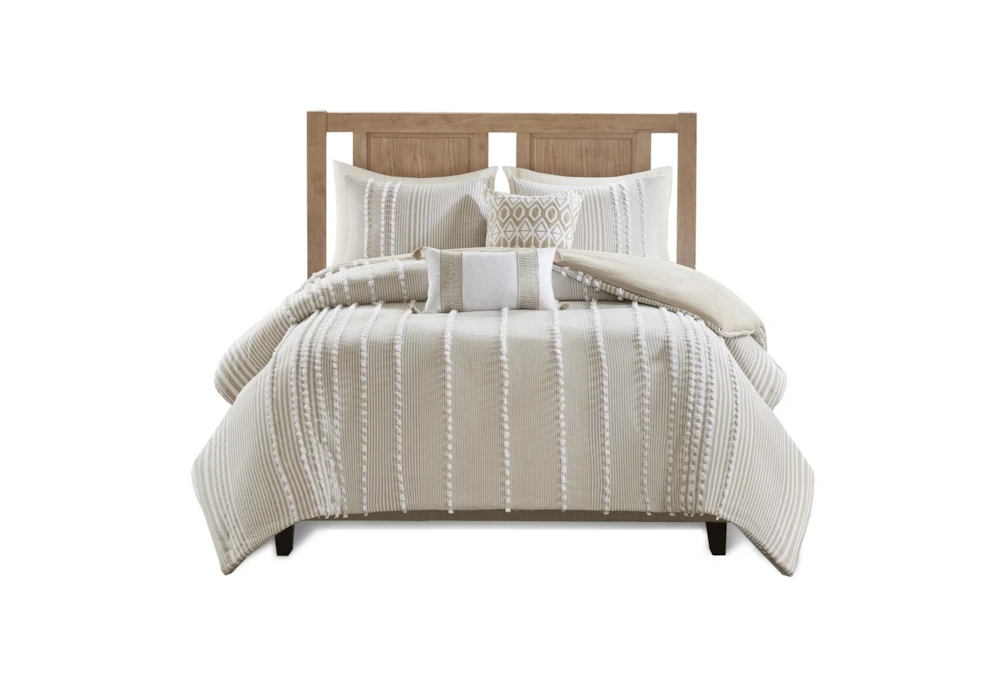 Full/Queen Comforter-3 Piece Set Cotton Pom Pom Beige