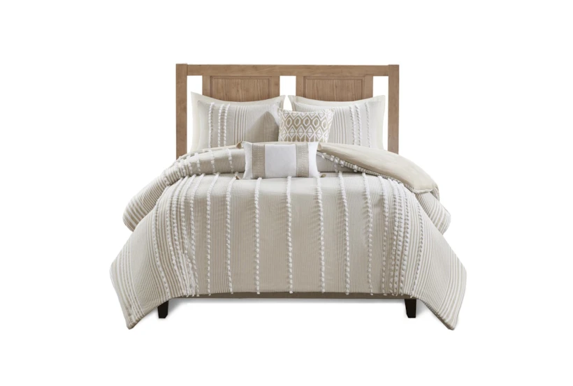 Full/Queen Comforter-3 Piece Set Cotton Pom Pom Beige - 360