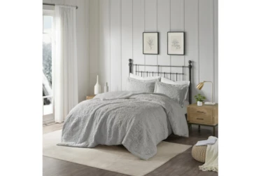 Eastern King Comforter-3 Piece Set Ornate Pattern Grey