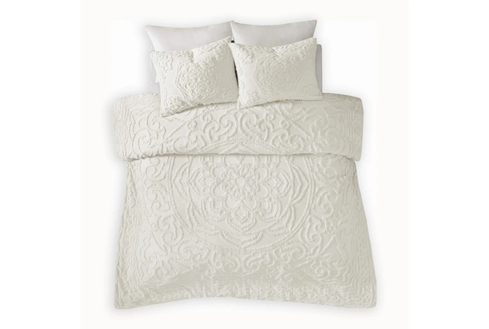 Full/Queen Comforter-3 Piece Set Chenille Medallion White