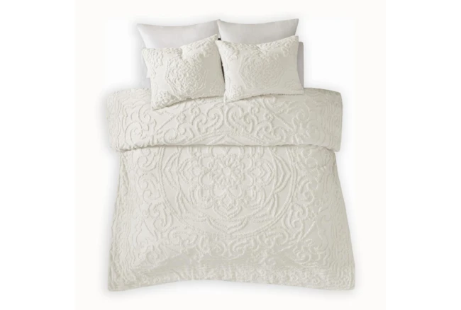 Full/Queen Comforter-3 Piece Set Chenille Medallion White - 360