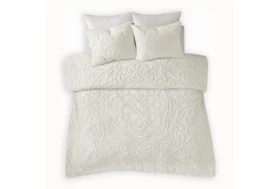 Eastern King/Cal King Comforter-3 Piece Set Chenille Medallion White