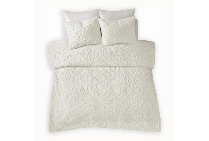 Eastern King/Cal King Comforter-3 Piece Set Chenille Medallion White - 360