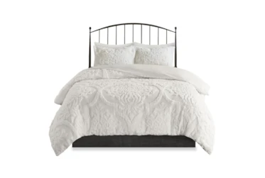 Full/Queen Comforter-3 Piece Set Chenille Damask Print White
