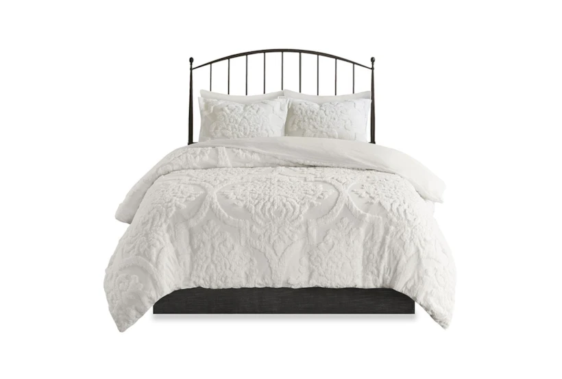 Full/Queen Comforter-3 Piece Set Chenille Damask Print White - 360