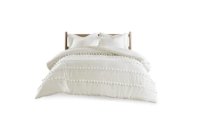 Full/Queen Comforter-3 Piece Set Cotton Pom Pom Cream