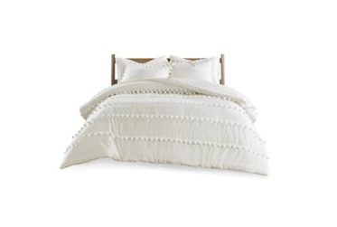 Full/Queen Comforter-3 Piece Set Cotton Pom Pom Cream
