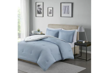 Full/Queen Comforter-3 Piece Set Reversible Stripe Down Alternative Blue