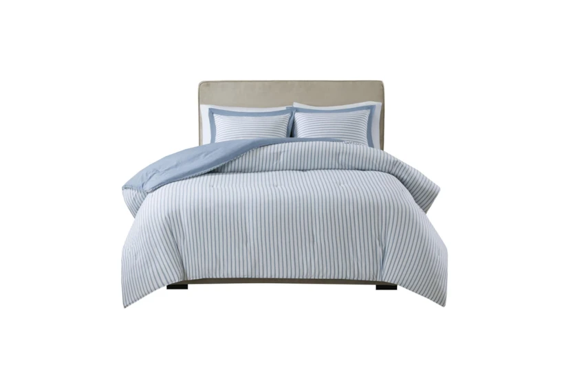 Full/Queen Comforter-3 Piece Set Reversible Stripe Down Alternative Blue - 360