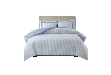 Full/Queen Comforter-3 Piece Set Reversible Stripe Down Alternative Blue