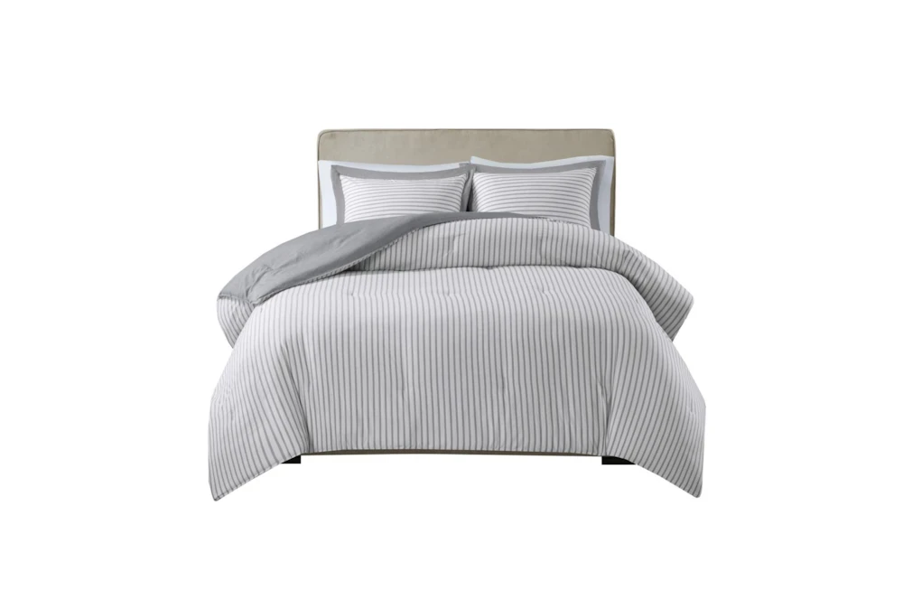 Twin Comforter-2 Piece Set Reversible Stripe Down Alternative Grey