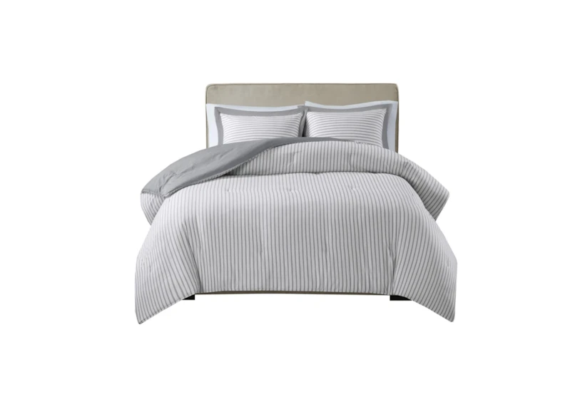Twin Comforter-2 Piece Set Reversible Stripe Down Alternative Grey - 360