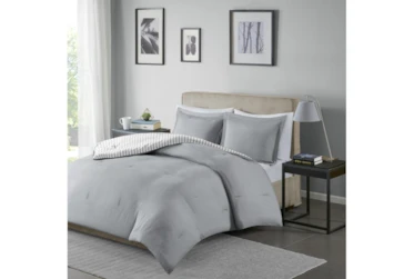 Eastern King/Cal King Comforter-3 Piece Set Reversible Stripe Down Alternative Grey
