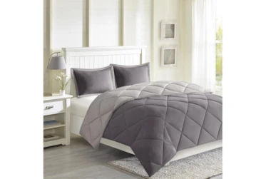 Eastern King Comforter-3 Piece Set Reversible Diamond Quilting Charcoal
