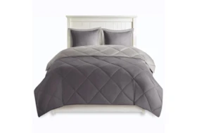 Eastern King Comforter-3 Piece Set Reversible Diamond Quilting Charcoal