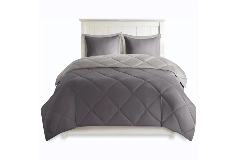 Eastern King Comforter-3 Piece Set Reversible Diamond Quilting Charcoal - 360