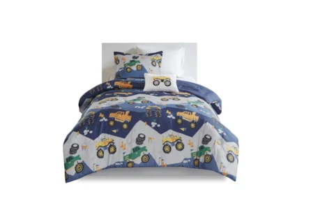 Full/Queen Comforter-4 Piece Set Monster Truck Navy